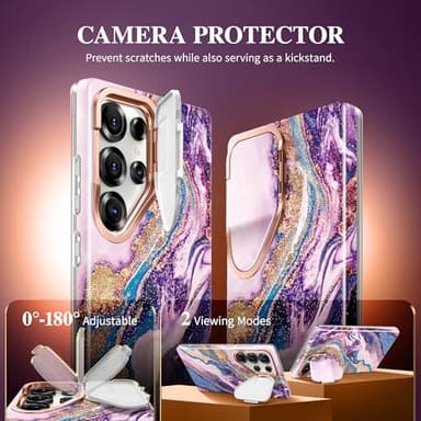 GVIEWIN Magnetic for Samsung Galaxy S25 Ultra Case with Camera Cover Kickstand, [Compatible with MagSafe] [Screen Protector] Mil-Grade Drop Protection Marble Phone Case 6.9" (Dreamland River/Purple) - Image 2