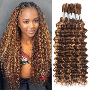 Human Braiding Hair 18 Inch 6 Bundles Human Hair Braiding Hair No Weft Deep Wave Bulk Human Hair for Braiding Hair Extensions for Boho Braids Wet and Wavy 150g P4/27# - Image 1