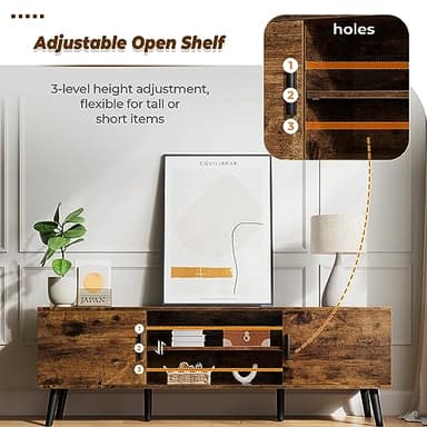 SUPERJARE TV Stand for 55 Inch TV, Entertainment Center with Adjustable Shelf, 2 Cabinets, TV Console Table, Media Console, Solid Wood Feet, Cord Holes, for Living Room, Bedroom, Rustic Brown - Image 4