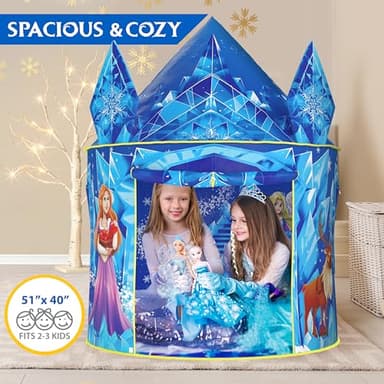 W&O Frozen Princess Tent for Girls with Magical Sound Button, LED Lights, Crown & Wand – Indoor & Outdoor Frozen Tent for Girls Ages 3-7 - Image 4
