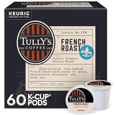 Tully's Coffee French Roast, Keurig Single Serve K-Cup Pods, Dark Roast Coffee, 60 Count, (6 Packs of 10) - Image 1