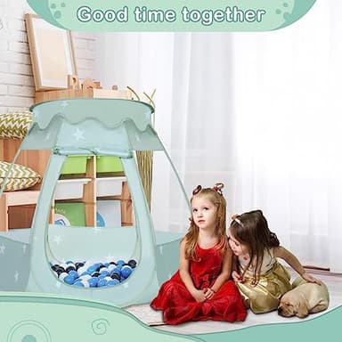 Wilhunter Baby Ball Pit for Toddler with 50 Balls, Kids Pop Up Play Tent for Girls, Princess Toys Gifts for Children Indoor & Outdoor Playhouse (Celadon: Gray/White/Babyblue, 109x90cm/50 Balls) - Image 3