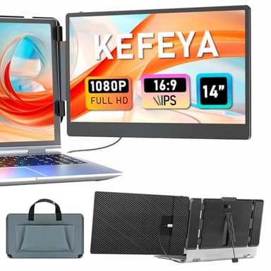 KEFEYA Laptop Screen Extender, 14" Portable Monitor for Laptops 13-17", 1080P FHD IPS Monitor Extender for Laptop with USB-C/HDMI Port, Plug n Play for Windows/Chrome/Mac/Switch/PS5 - Image 1