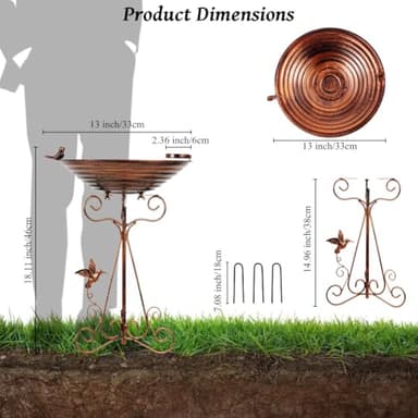 dreamysoul Bird Bath 13" Dia Bowl, Metal Birdbath with Feeder, Pedestal Bird Baths for Outside Outdoors Garden Patio Yard - Image 5