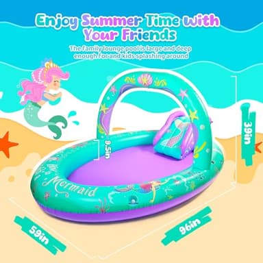 SULIFEEL Mermaid Inflatable Play Center Kiddie Pool with Slide and Sprinkler for Children, 96''x59''x39'' Baby Pool for Backyard and Garden, Free Inflatable Pump - Image 4