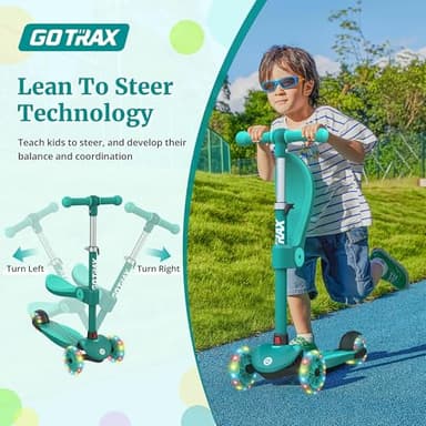 Gotrax KS3 Kids Kick Scooter, LED Lighted Wheels, Adjustable Height Handlebars and Removable Seat, Lean-to-Steer & Widen Anti-Slip Deck, 3 Wheel Scooter for Kids Ages 2-8 and up to 100 Lbs (Green) - Image 4
