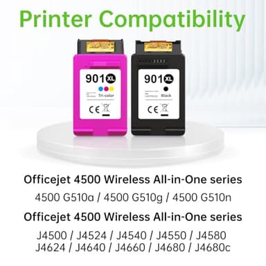 DNART 901XL Ink Cartridge Replacement for HP 901 Ink Cartridges Black/Color Combo Pack for Ink 901XL use for HP OfficeJet 4500, J4524, J4540, J4550, J4580, J4624, J4680 Printer 901XL (2 Pack) - Image 2