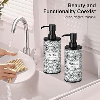 Shinowa Resin Bathroom & Kitchen Soap Dispenser Set, 2 Pack Refillable 17oz Hand & Dish Soap Dispenser - Image 5