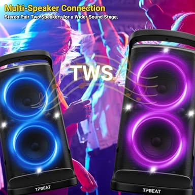 TPBEAT Portable Bluetooth Party Speaker: 160W Peak Powerful Loud Sound Deep Bass Wireless Boombox Large Subwoofer 15 Hours Battery Life Fast Charging with Led Light Show for Outdoor Camping Backyard - Image 4