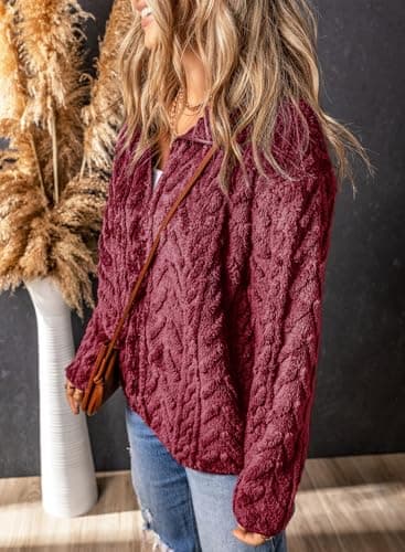 Dokotoo Girls Lightweight Fall Jackets Zip Up Sherpa Long Sleeves Tops 2025 Side Pockets Plus Size Coats Baggy Short Outerwears,Red X-Large - Image 7