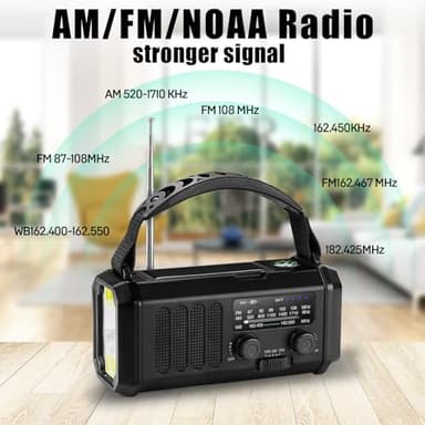 10000mAh Emergency NOAA/AM/FM Weather Radio, Type-C Charge, Solar Charging, SOS, 3 Modes LED Torch, Reading Lamp, Compass for Outdoor Survival (Black) - Image 4