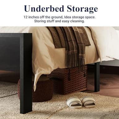 Allewie Queen Size Platform Bed Frame with Wooden Headboard and Footboard, Heavy Duty 12 Metal Slats Support, No Box Spring Needed, Under-Bed Storage, Noise Free, Easy Assembly, Black Oak - Image 5