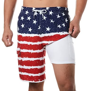 BRISIRA Mens Swim Trunks Bathing Suit 9 Inch Inseam Compression Liner Beach Long Board Shorts Swimsuit Anti-Chafe Quick Dry - Image 1