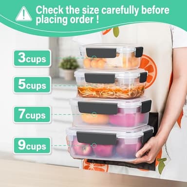 YORY 3 cup Plastic Food Storage Containers with Lids Nestable Freezer Dishwasher Safe Rectangle Container Set,5-Pack - Image 3