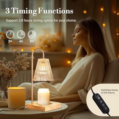 Marycele Candle Warmer Lamp with Timer, Vintage Amber Nightstand Candle Warming Lamp for Home Room Decor, Dimmable Wax Warmer for Jar Candles, Wedding Registry Gifts for Women Couples 2025 - Image 3