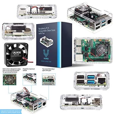 Vilros Raspberry Pi 4 Complete Starter Kit- Includes Raspberry Pi 4 Board, Fan Cooled Case, 64GB Preloaded Micro SD Card and More (8GB, Clear Transparent Case) - Image 3