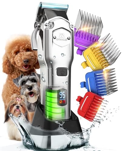 oneisall Dog Clippers for Grooming Thick Hair Professional,Cordless/Rechargeable Pet Grooming Kit with Detachable Metal Combs, Low Noise Heavy-Duty Pet Clippers for Thick/Curly/Fine/Wavy Hair (Sliver) - Image 1