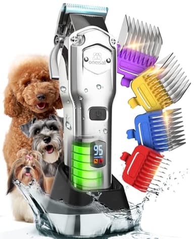 oneisall Dog Clippers for Grooming Thick Hair Professional,Cordless/Rechargeable Pet Grooming Kit with Detachable Metal Combs, Low Noise Heavy-Duty Pet Clippers for Thick/Curly/Fine/Wavy Hair (Sliver) - Image 1