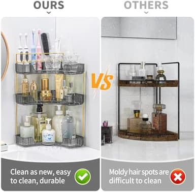 Upgraded 3-Tier Corner Bathroom Countertop Organizer – Spacious Storage for Makeup, Skincare & Perfumes, Built-in Brush Holder Fits Vanity/Dresser/Bsthtub (Slate Gray - Image 6