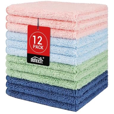 HOMEXCEL Microfiber Washcloths 12 Pack, Highly Absorbent and Soft Face Towel, Multi-Purpose Wash Cloths for Bathroom, Gym, Hotel, Spa and Kitchen, Multicolor 12x12 Inch - Image 1