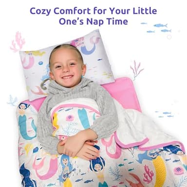 Safotad Toddler Nap Mat with Pillow & Blanket, 54"x33" Portable Roll-Up Design - Soft, Washable, Lightweight Toddler Sleeping Bags - Great for Preschool, Daycare, Pink - Image 4