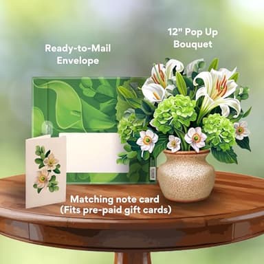 Freshcut Paper Pop Up Cards, Ivory & Sage, 12 Inch Life Sized Forever Flower Bouquet 3D Popup Greeting Card, Birthday Cards, Get Well Gifts, Blank Notecard & Envelope - Image 8