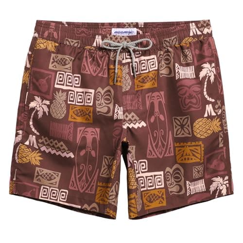 maamgic Mens Swim Trunks Quick Dry Swim Shorts with Mesh Lining Funny Swimwear Bathing Suits 7inch Brown Totem Medium - Image 1