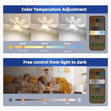 Socket Fan Light - Ceiling Fans with Lights and Remote/Socket Extender,Adjustable brightness and 3 color temperature of lighting Wind Ceiling Fan for Bedroom, Kitchen, Living Room (Crystal - Image 4