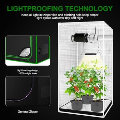 MELONFARM 3x3 Grow Tent, 34"x34"x72'' High Reflective 600D Diamond Mylar Canvas with Observation Window and Floor Tray for Hydroponic Indoor Plant Growing - Image 3