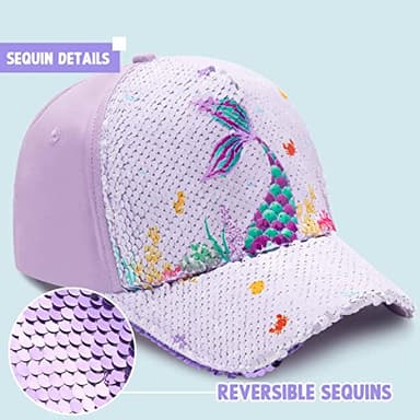 Baby Girls Baseball Cap Toddlers Baseball Hat Baby Girls Snapback Cap Adjustable Trucker Cap for Kids Ages 4-8 Years Girls Cute Visor Hat with Mermaid - Image 3