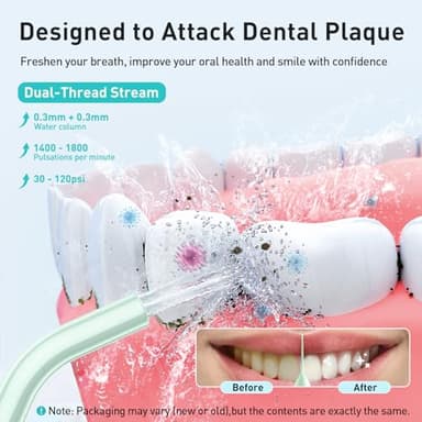 COSLUS Water Dental Flosser Teeth Pick: Portable Cordless Oral Irrigator 300ML Rechargeable Travel Irrigation Cleaner IPX7 Waterproof Electric Flossing Machine for Teeth Cleaning C20(F5020E) Green - Image 2