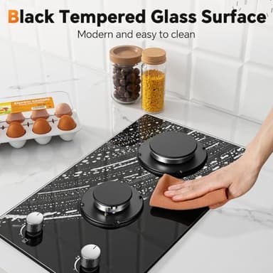 Gas Stove 2 Burner, Propane Cooktop 12 Inch, Built-in Gas Cooktop Black Tempered Glass Stove Top with Thermocouple Protection, LPG/NG Dual Fuel Hob for Apartment, Kitchen, RV - Image 6
