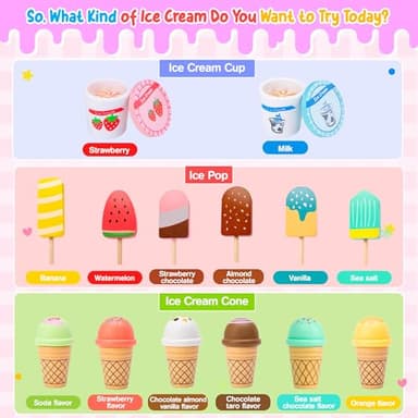 Meland Ice Cream Toy - Wooden Ice Cream Play Set with Aprons, Pretend Play Toys with Play Food, Wooden Play Store Toys for Toddlers, Kids Toys & Gift for Girls Boys Age 3 4 5 6 7 Years Old - Image 6