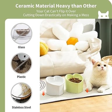 5.5 Inch Raised Tilted Cat Food Bowl, Elevated Ceramic Cat Bowl, Love Heart Shape, Slanted Pet Feeding Dish, Stress Free Feeder Bowl for Kitty, Small Cats, Protect Pet's Spine, 1 Pack - White - Image 6