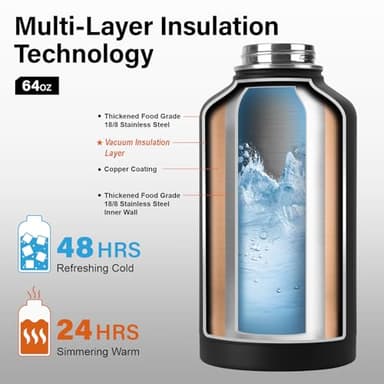 DYSANKY Insulated Water Bottle | Thickened Stainless Steel Vacuum Metal | Portable Sports Half Gallon Large Water Jug for Gym and Hiking with Straw, Carrier Bag, Handle Strap | BPA-Free 64 oz - Image 3