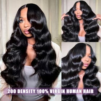 30 Inch 13x6 Body Wave Lace Front Wigs Human Hair 200 Density HD Lace Front Wigs Human Hair Pre Plucked Brazilian Virgin Wigs Human Hair for Women Glueless Lace Frontal Wig Natural Black Body Wave Wig - Image 2