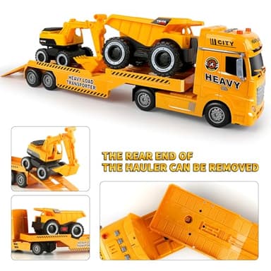 Dwi Dowellin Construction Carrier Truck Kids Toys,25.6" Semi-Trailer Toy with Excavator and Dump Truck,Gifts for Age 3 4 5 6+ Years Old Boys Girls - Image 2
