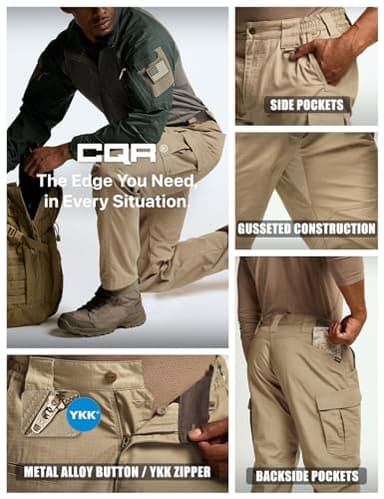 CQR Men's Tactical Pants, Water Resistant Ripstop Cargo Pants, Lightweight EDC Work Hiking Pants, Outdoor Apparel, Raider Mag Pocket Khaki, 30W x 32L - Image 4