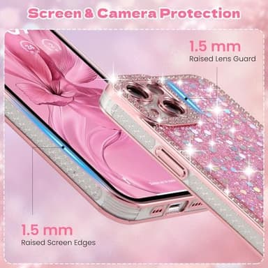 FABSPARK Case for iPhone 16 Plus,Glitter Crystal Diamond Rhinestones Sequin Shiny Bling Sparkly Glossy Luxury Electroplated Case,Aesthetic Cute Full Protection for iPhone 16 Plus,Pink - Image 3
