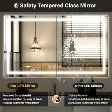 XRAMFY 40"x 60"LED Bathroom Mirror, Backlit + Front Lit, LED Bathroom Mirror with Lights for Wall, 3 Colors, Anti-Fog, Dimmable Brightness, Memory Function, Tempered Glass - Image 5