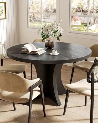 LITTLE TREE Round Dining Table for 4-6, 47.24 Inches Farmhouse Wooden Kitchen Table with Spacious Tabletop for Dining Room, Black - Image 6