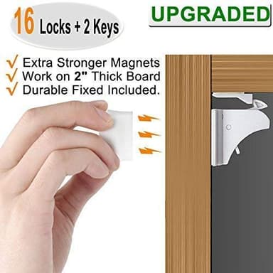 Vmaisi 16 Pack Child Safety Magnetic Cabinet Locks - Children Proof Cupboard Baby Locks Latches - Adhesive for Cabinets & Drawers and Screws Fixed for Protection - Image 2