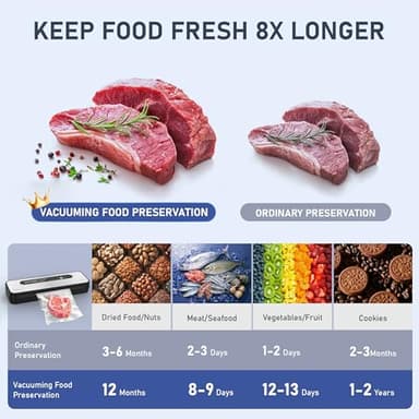 Vacuum Sealer Machine -85KPA Food Vacuum Sealer - 5 in1 Food Sealer Vacuum Sealer with Dry&Moist Modes, Includes 15PCS Storage Bags, 1 Air Suction Hose, 1Cutter - Image 3
