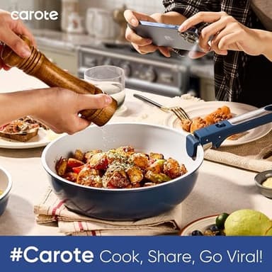 CAROTE 27pcs Ceramic Cookware Set Nonstick, Pots and Pans Set Non Stick, Non Toxic Cookware Detachable Handles, Dishwasher/Oven Safe, RV/Camping Cookware, Pan and Pot with Kitchen Utensils, Navy Blue - Image 6