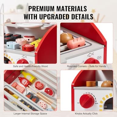 VEVOR Kids BBQ Grill Toy, Wooden Barbecue Kitchen with Realistic Carbon Fire, Wooden Play Food Kitchen Accessory (26 PCS), Indoor/Outdoor Interactive Pretend Play Toys for Boys Girls Ages 3+ Gift - Image 5