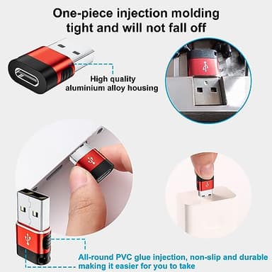 BaseNew USB to USB C Adapter 6 Pack,USB A to USB C Adapter,USBA Male OTG Adapters,USBA to USBC Converter for iPhone 16 15 14 13,MacBook,iPad,AirPods,Charger,Red - Image 6