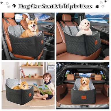 INDYBUD Dog Car Seat for Small Medium Dogs,Detachable Washable Dog Booster Seat Under 35lbs, Pet Car Seat Travel Bed with Storage Pockets and Safety Belt (Black/Grey, Medium) - Image 7