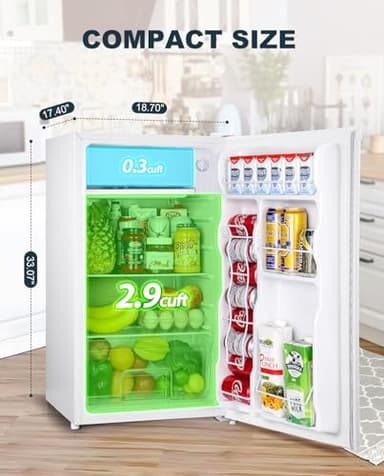 Upstreman 3.2 Cu.Ft Mini Fridge with Freezer, Single Door Mini Fridge, Dorm Fridge, Adjustable Thermostat, Mini Refrigerator for Dorm, Office, Bedroom, White-BR321 - Image 3