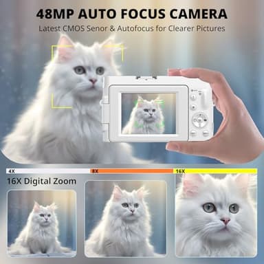 4K Digital Camera for Photography Autofocus, 2024 Latest 48MP Vlogging Camera for YouTube with SD Card, 2 Batteries, 3" 180°Flip Screen Compact Travel Camera for Teens with 16X Zoom (Off White) - Image 3