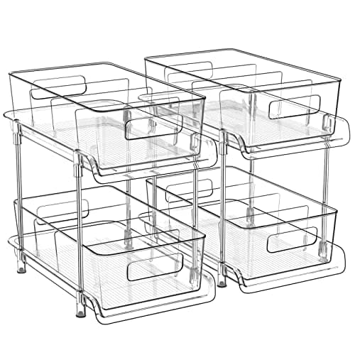 HIHEGD 2-Tier Bathroom Organizer with Dividers, Clear Under Sink and Pull-Out Cabinet Organizer for Kitchen and Pantry Storage - Image 1